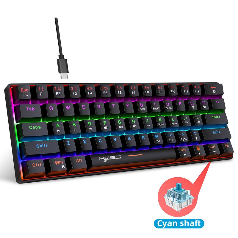 Novo teclado mecânico compacto mini eixo verde 61, sem conflitos de teclas, luz de fundo colorida, mais vendido_voghion.com