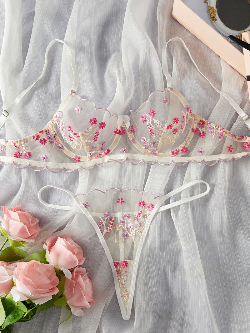 Europese en Amerikaanse buitenlandse handel Hot Selling Bloemen Borduurwerk Zoete Stijl Perspectief Mesh Sexy Comfortabele Sexy Ondergoedset Op Voorraad_voghion.com