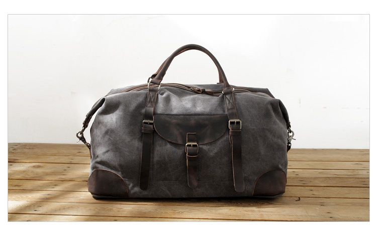 Large Capacity Canvas Tote Bag, Men's Leather Travel Bag, Casual Simple_voghion.com