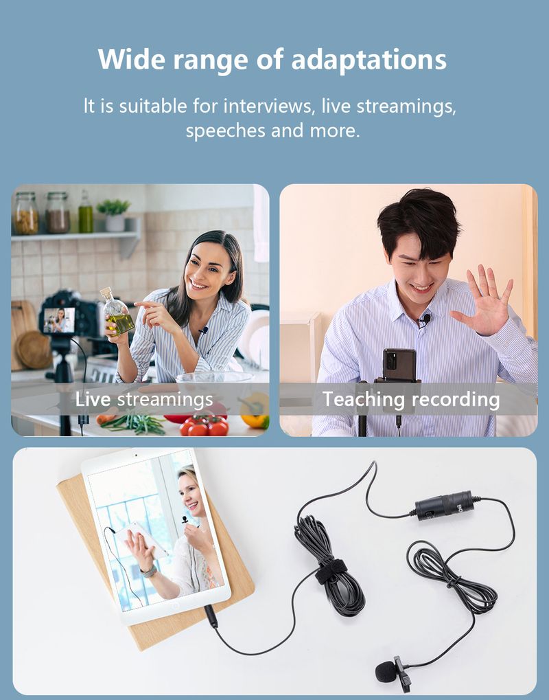 BOYA BY-M1 PRO II 3,5 mm-es csíptetős hajtókás mikrofon mobiltelefonhoz, PC-hez, laptophoz, kamerához, vezetékes mikrofon beszédhangosításhoz_voghion.com