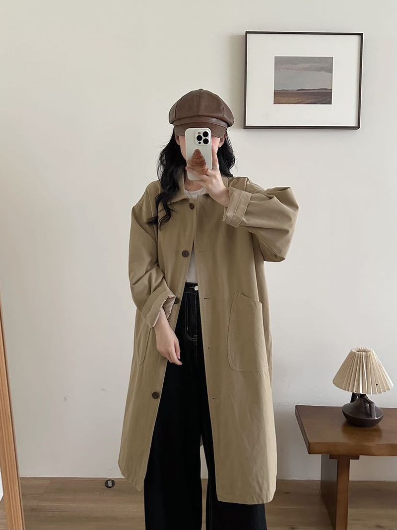 Women's Clothing Women's Clothing 2024 Simple Korean Retro Clean Version Turn-Down Collar Single-Breasted Loose Casual Coat F_voghion.com