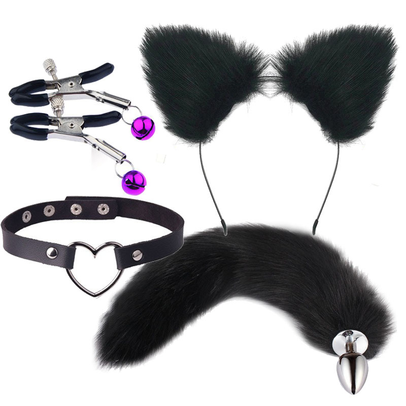 Giocattoli 4 pezzi per sesso per donne imbracatura goth accessori esotici set carino fascia coda plug cuore collare capezzolo Cl_voghion.com