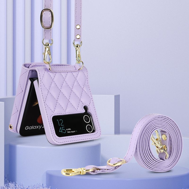 Z Flip4 5 Crossbody składany futerał na telefon skórzany pokrowiec akordeonowy odpowiedni do małego etui ochronnego na telefon Flip6_voghion.com