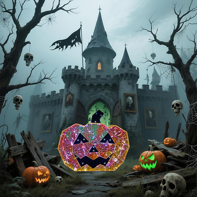 Iridescent Glowing Flat Colorful LED Halloween Party Decoration Gift Ghost Festival Pumpkin Light Model Display_voghion.com