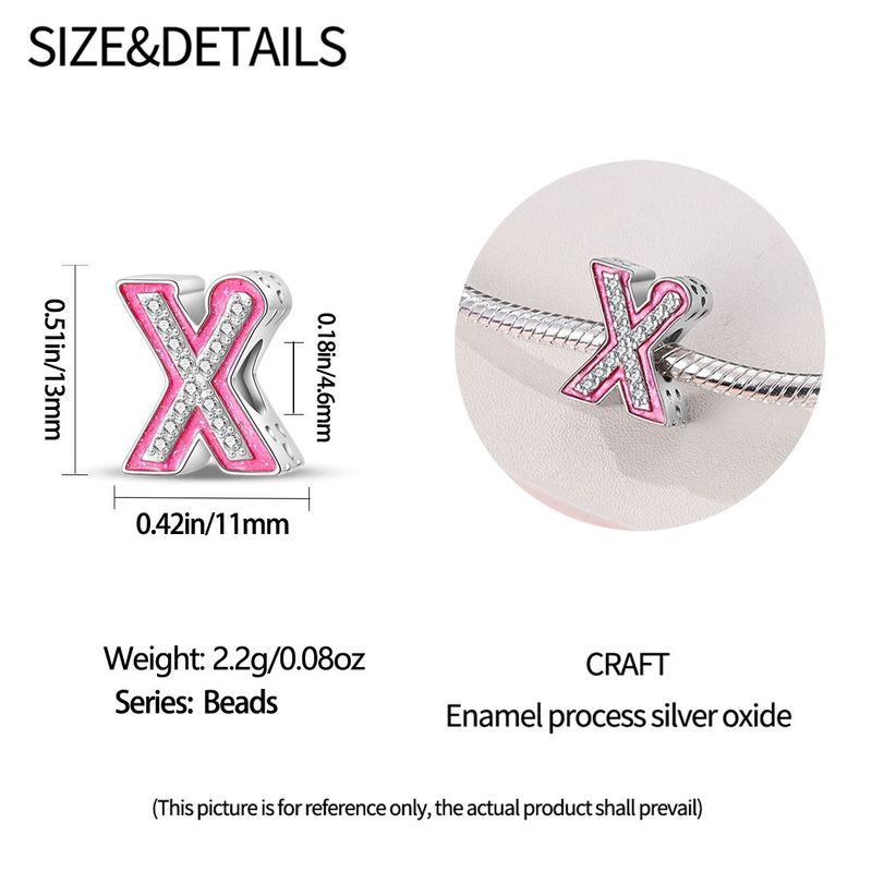 Damenschmuck Rosa Englischer Buchstabe Anhänger Perlen DIY Schmuck Zubehör Armband Kupfer plattiert 925 Silber_voghion.com