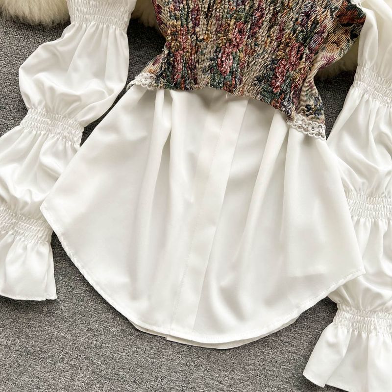 Vêtements pour femmes, nouveau Design, motif rétro, vêtements d'extérieur à bandes, petit gilet mi-long, ligne a, robe chemise bouffante, printemps et été_voghion.com