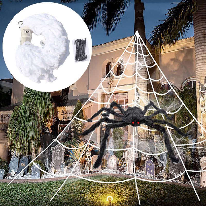 Halloween-Dreieck-Spinnennetz, 5 M Großes Plüsch-Simulations-Spinnennetz, Haunted Home Outdoor Yard Dekoration Requisiten_voghion.com
