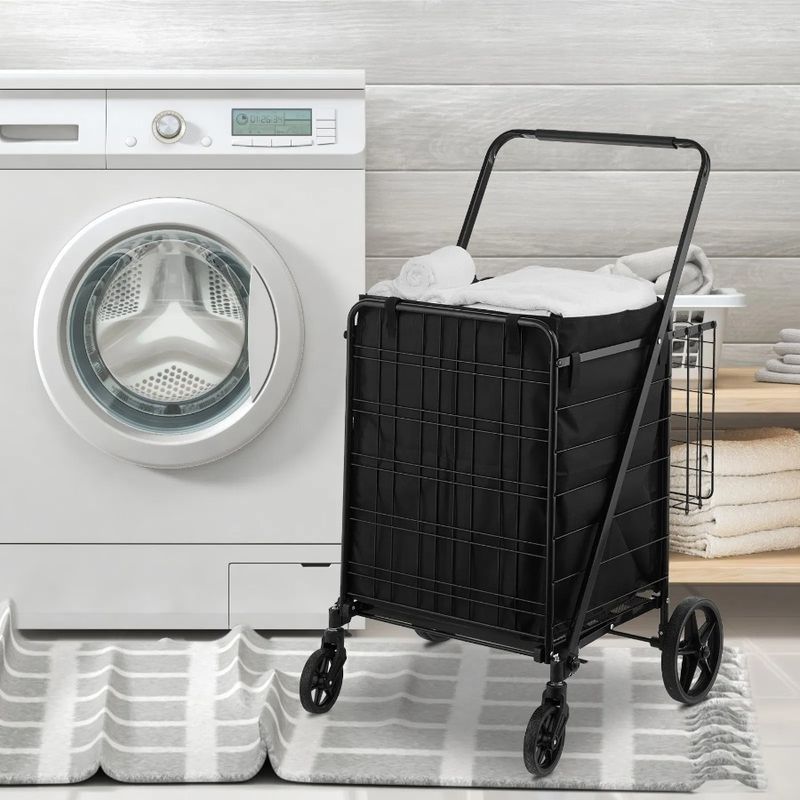 Large Shopping Liner, Cart Waterproof Capacity Swivel Grocery Cart 360° Dual Jumbo Basket, With With Folding 330LBS Removable_voghion.com