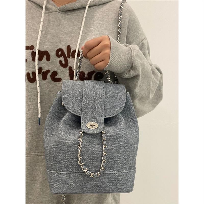 Zaino da donna con catena in tela 2025, nuova borsa a secchiello argentata di alta qualità_voghion.com