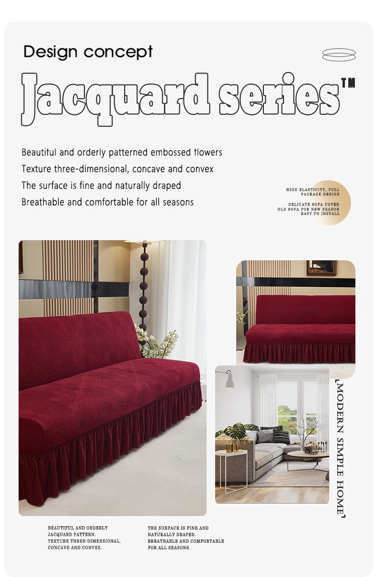 Elegante copridivano con orlo jacquard - Copridivano a copertura totale per divani senza braccioli, design moderno e minimalista, vari colori e dimensioni_voghion.com
