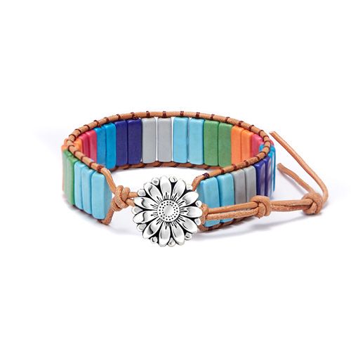 Women's Bohemian Wind Emperor Stone Handmade Wrapped Woven Leather Cord Bracelet_voghion.com
