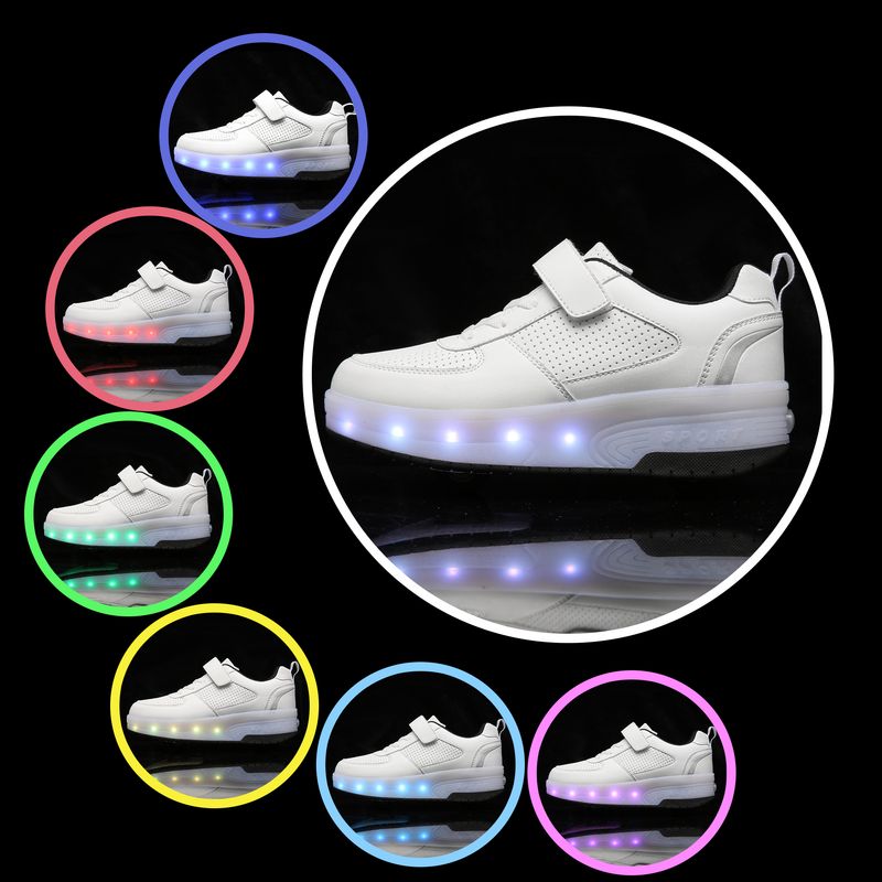 Pantofi sport pentru copii cu două roți, luminoși, strălucitori, cu tocuri, roz, cu role, pentru copii, cu LED-uri, băieți și fete, cu încărcare USB_voghion.com