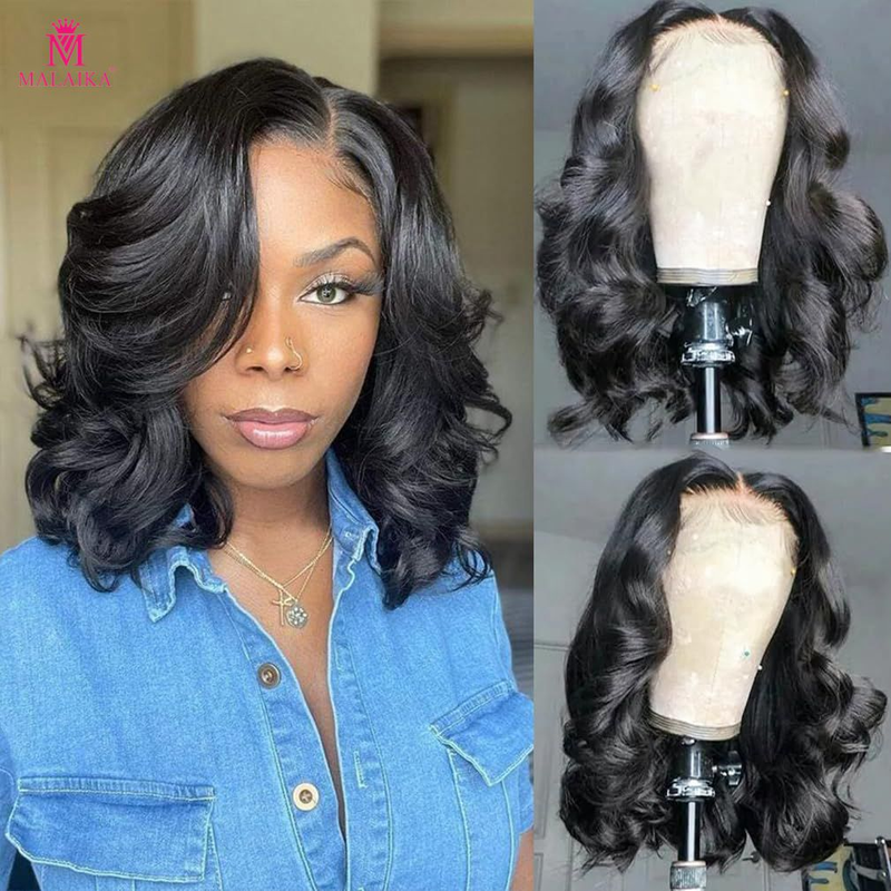 Parrucche per capelli umani Pre pizzicate Parrucca Bob pre-tagliata Capelli umani 13x4 Parrucche anteriori in pizzo Parrucche frontali corte ondulate per donne nere Capelli umani Densità 180%_voghion.com