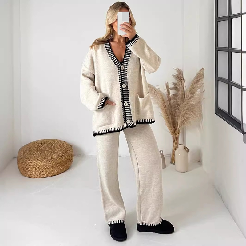 Dameskleding Mode Casual Gebreid Enkelrijs Tweedelig Pak Voor Vrouwen_voghion.com