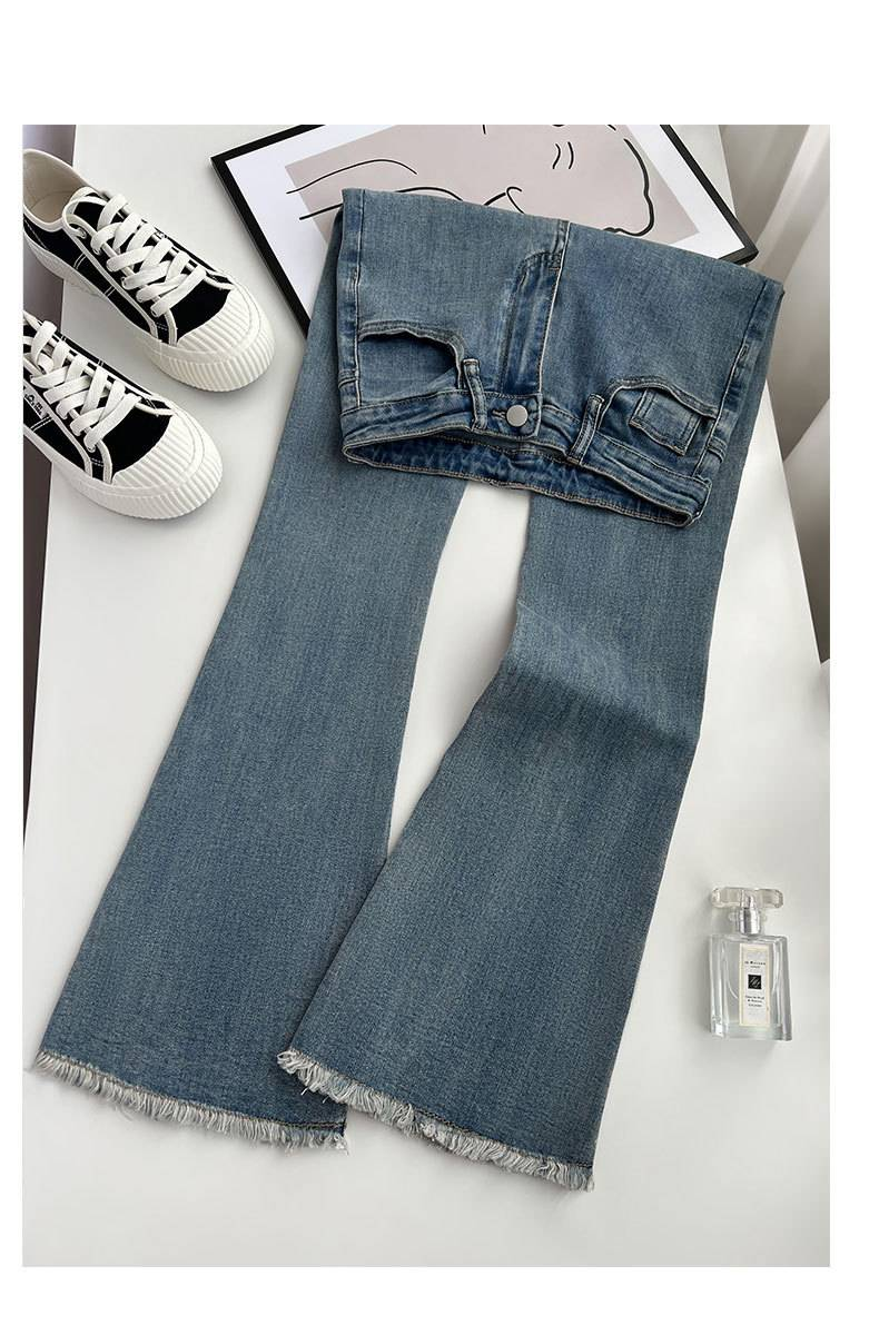 Summer New Fringe Jeans Women's Student High-waisted Elastic Slimming Bootcut Pants Vintage Thin Bell-bottom Pantsins_voghion.com