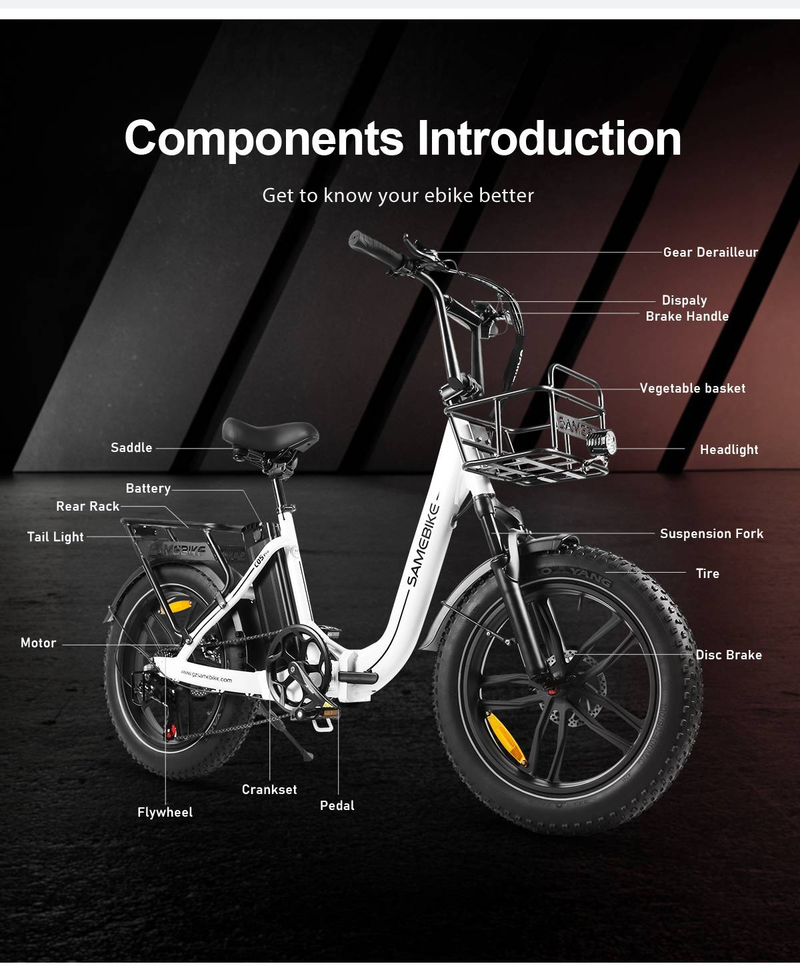 Vélo électrique SAMEBIKE C05 Pro 20" Fat Tire Step-Through E-Bike pour femmes Moteur 500W Batterie 36V 13Ah_voghion.com