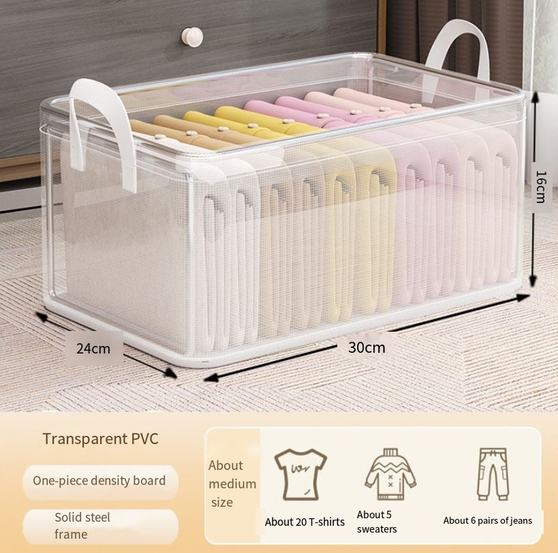 Clothes Storage Box Home Wardrobe For Clothes And Pants Layered Storage Box Transparent Folding Storage Basket Frame Artifact_voghion.com
