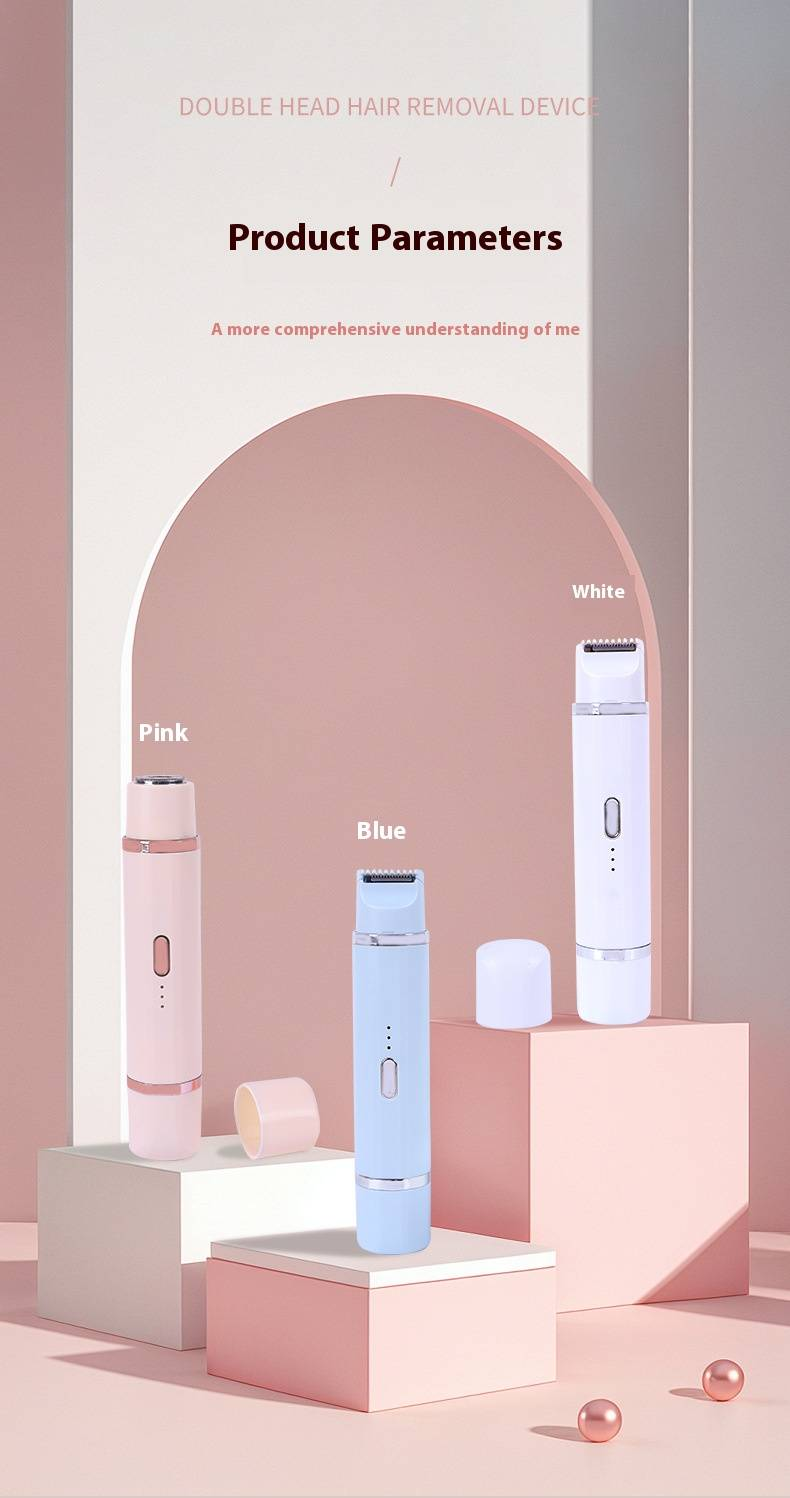 Damen Doppelkopf Elektrorasierer Lippenhaar Achselhaar Privathaarentferner Beinhaar Schamhaarschneider_voghion.com