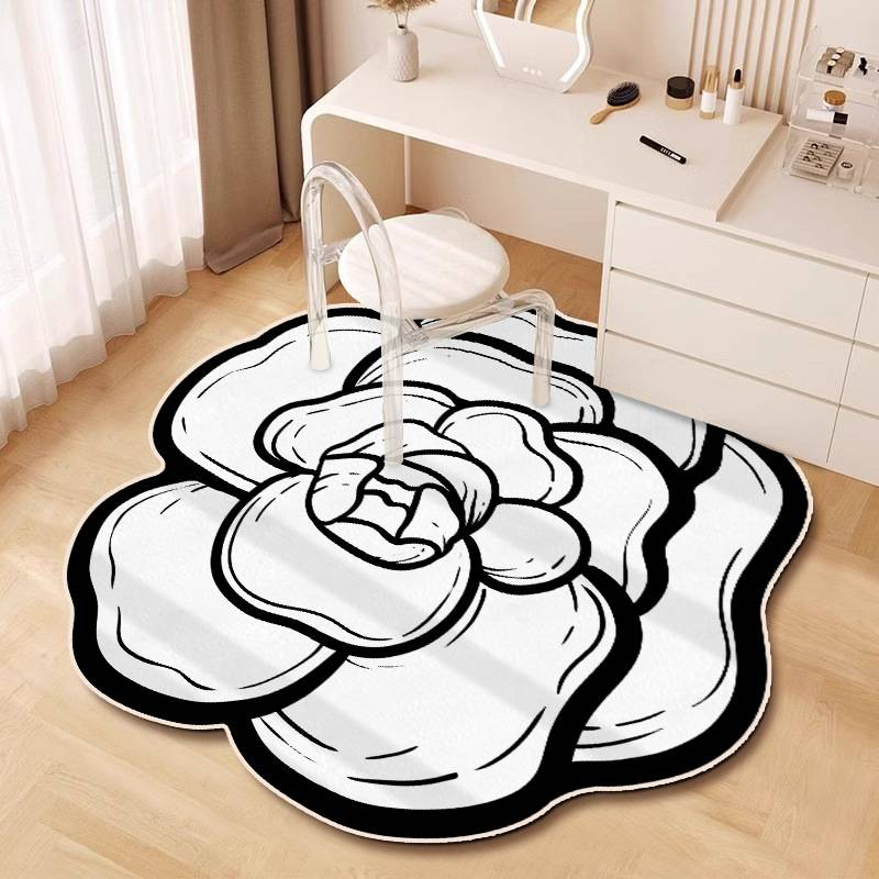 Printed Polyester Rug – Floral Bohemian Vanity Mat, Non-Slip Irregular Shape For Bedroom & Dressing Room, Washable Light Luxury Decor_voghion.com