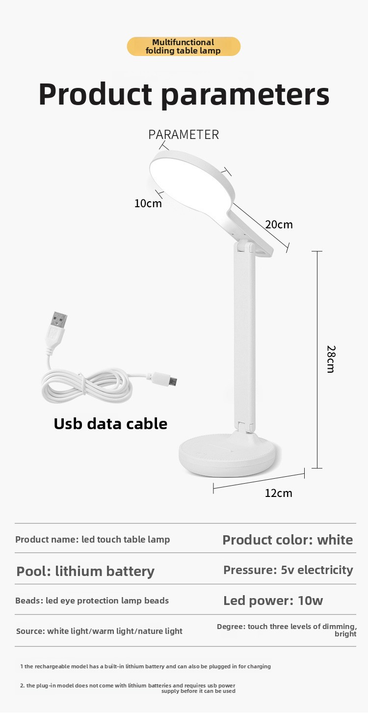 Faltbare LED-Schreibtischlampe mit Augenschutz, wiederaufladbar über USB, Touch-Steuerung, 3 Helligkeitsstufen, CE-zertifiziert (Modell XH4000)_voghion.com
