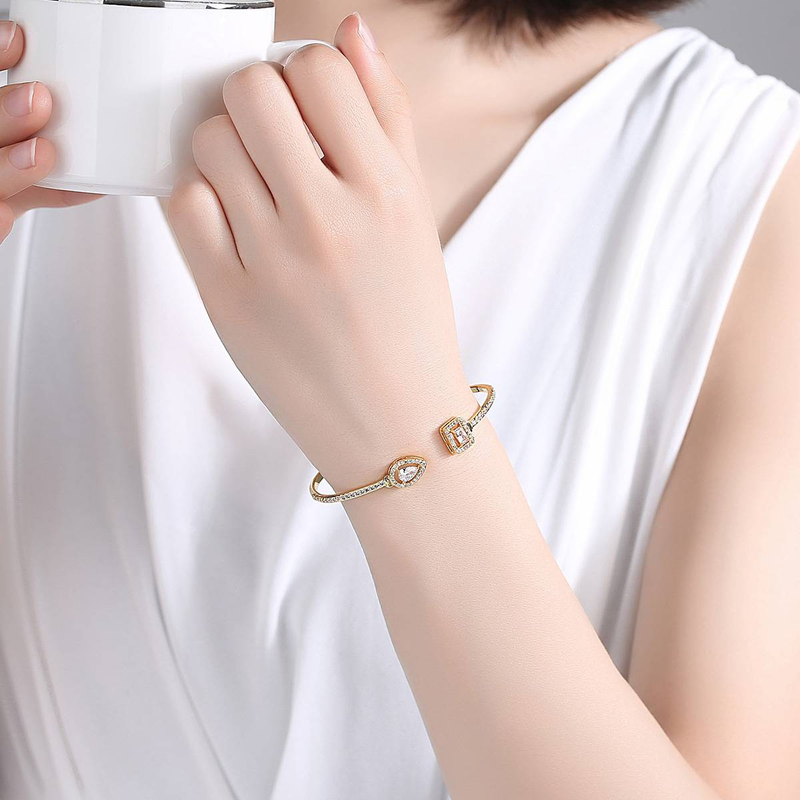 Women's Jewelry Open Bangle Bracelet With Zircon, Geometric Design, Elegant And Minimalist For Party Gift Temperament Simple Banquet Hand Jewelry Gift_voghion.com