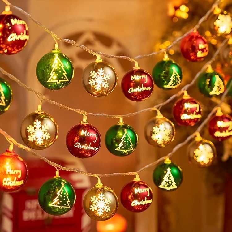 Luces LED para árbol de Navidad con adornos de estrellas y bolas, cadena de luces de 1,5/3/6 m para decoración navideña, casquillo E14, clasificación IP43_voghion.com