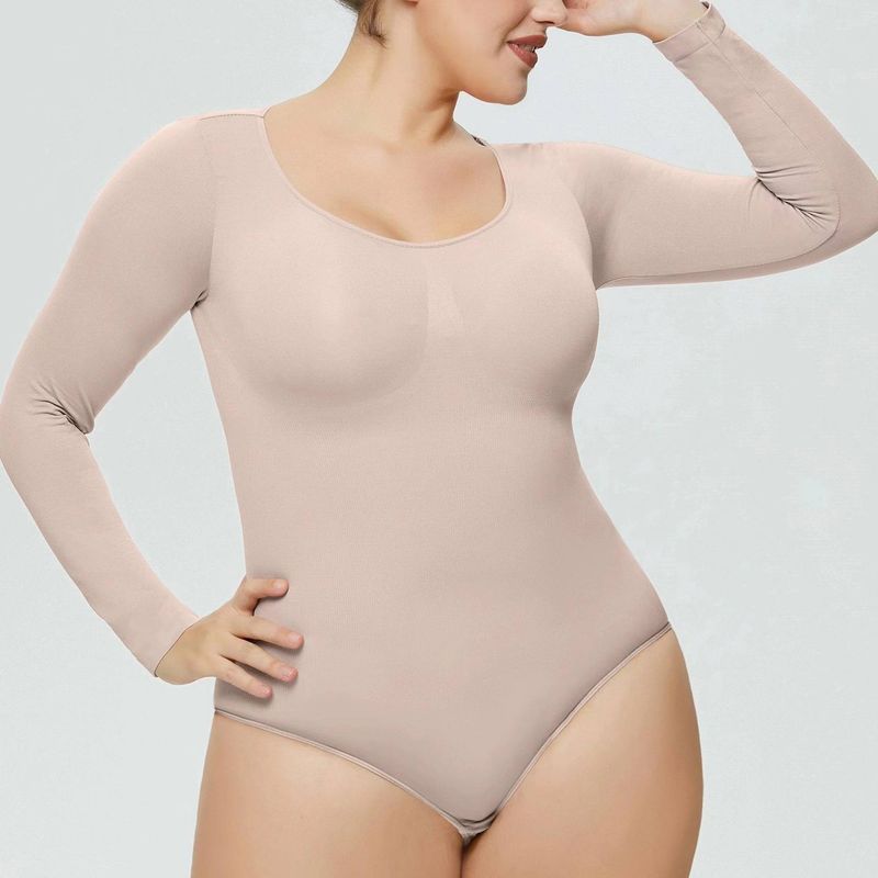 Nahtloser trägerloser Shapewear-Bodysuit – Bauchkontrolle und Brustunterstützung, Ganzkörperformer für Damen, ultra-dehnbare, schlankmachende Langarmshirts_voghion.com