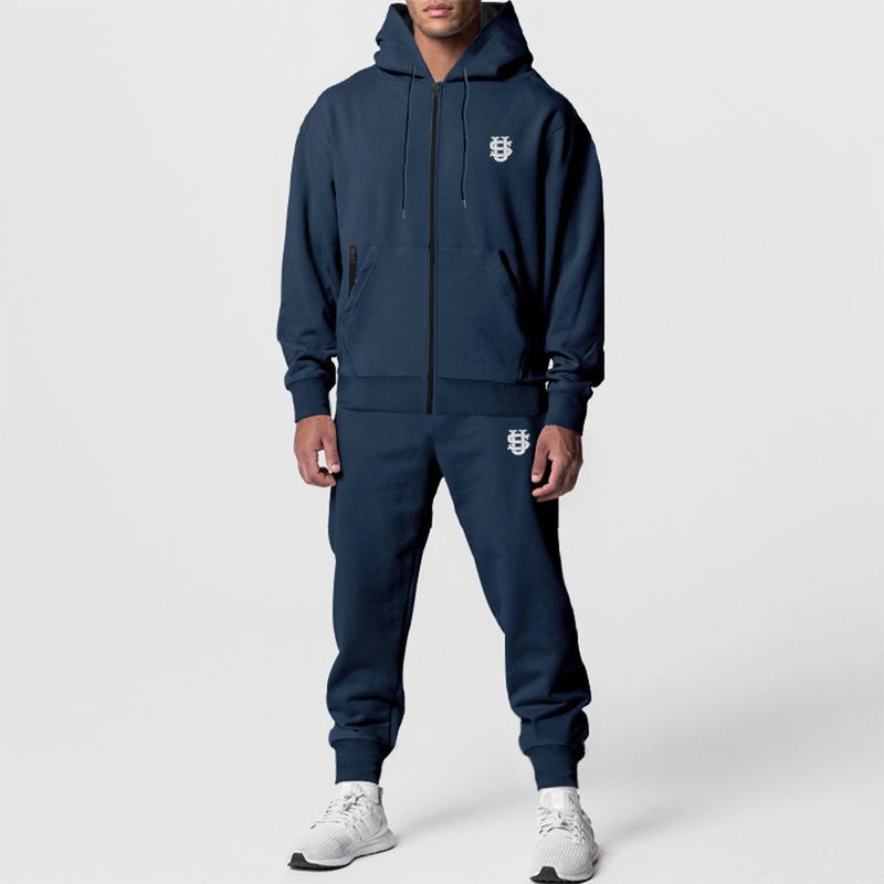 Men's Embroidered Hoodie & Jogger Set, Fleece-Lined Lettering Print Lounge Wear, Winter Warm Two-Piece Outfit_voghion.com
