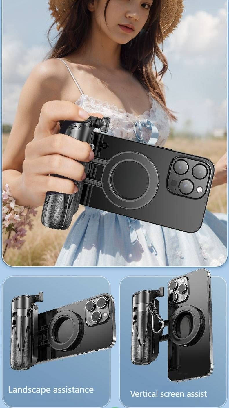 Magnetic Selfie Stick With Bluetooth Remote & Dual Phone Holder, 41.5cm Portable Tripod Stand For IPhone/Android, Mini Keychain Design (Black/White)_voghion.com