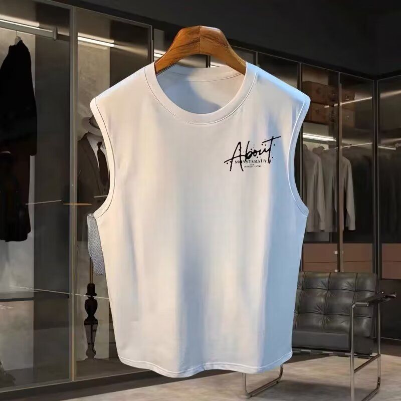 Erkek Giyim Spor Yelek Erkek Yaz Bol Dış Giyim Kolsuz Tişört Trend Erkek Rahat Geniş Omuz Yelek Üst_voghion.com