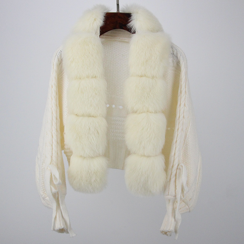 Damenbekleidung neue Herbst-Strickjacke aus Fuchspelz, gestrickter Fuchspelzmantel für Damen_voghion.com