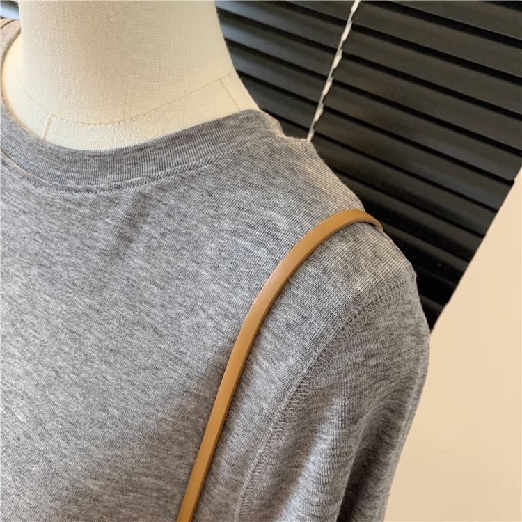 Maglietta a maniche corte basica con spalle scoperte per l'estate 2024 da donna, nuovo articolo, tubo dritto e sottile, piccolo scollo rotondo largo_voghion.com