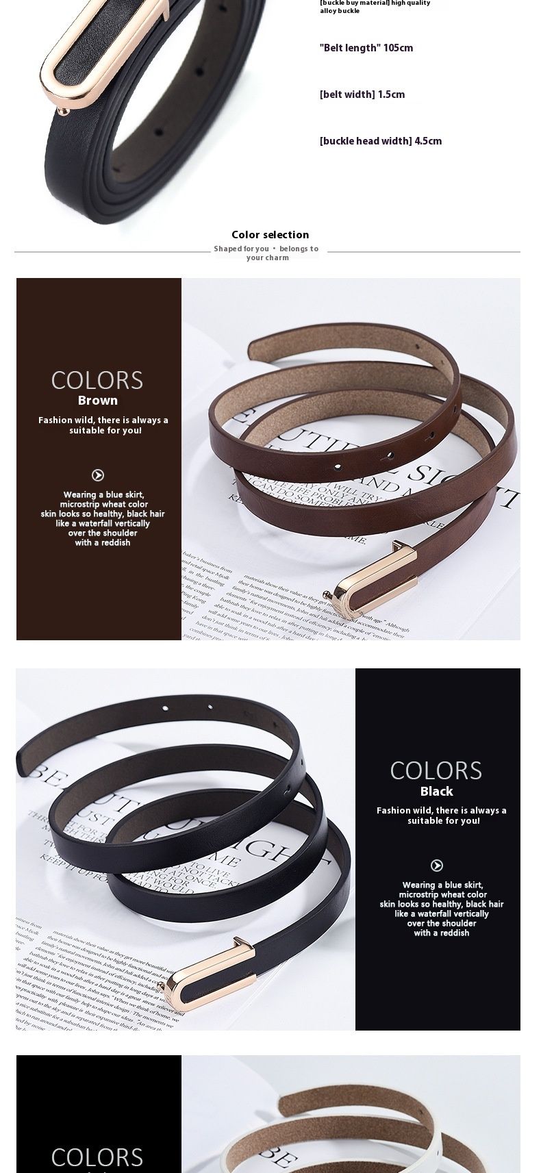 New Fashion U-shaped Alloy Head Button Thin Versatile Dress 1.5cm Solid Color Slim Fit Women's Belt_voghion.com