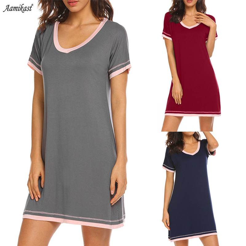 Abbigliamento da donna Nuovo comodo girocollo in cotone a maniche corte in cotone a colori larghi a contrasto Abbigliamento per la casa all'ingrosso_voghion.com