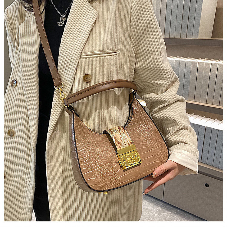 Cross-border women's bag 2023 new simple fashion shoulder bag retro crocodile pattern ladies underarm Messenger bag bags_voghion.com