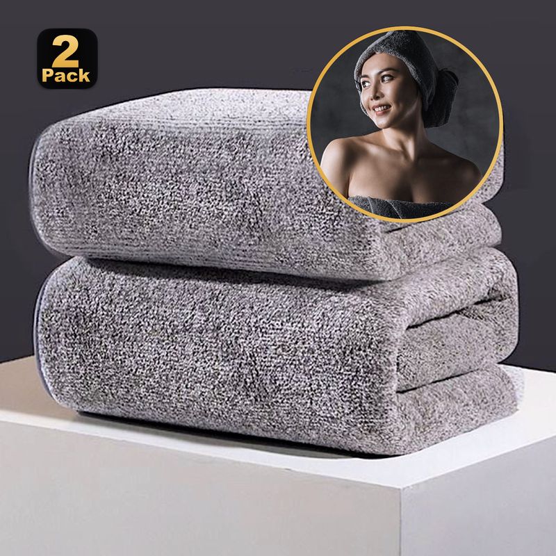 Finely Woven Coral Fleece Bath Towel 2 Packs 70*140 Household Bath Large Towel Soft Absorbent Easy To Dry_voghion.com