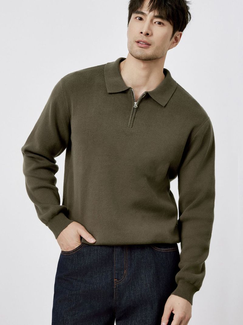 Herrenpullover mit halbem Reißverschluss am Kragen – Vintage-inspirierter, locker gestrickter Pullover für Herbst und Winter_voghion.com