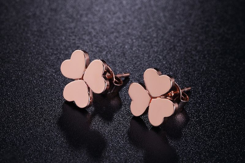 Conjunto de joyas para mujer Conjunto de pendientes y pulsera de trébol de la suerte en forma de corazón, sencillo y moderno, chapado en oro rosa_voghion.com
