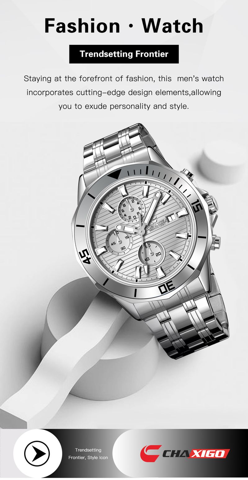 CHAXIGO Kasig Mechanical Quartz Watch Men's Business Waterproof Belt Calendar Three-eye Six-pin Watch_voghion.com