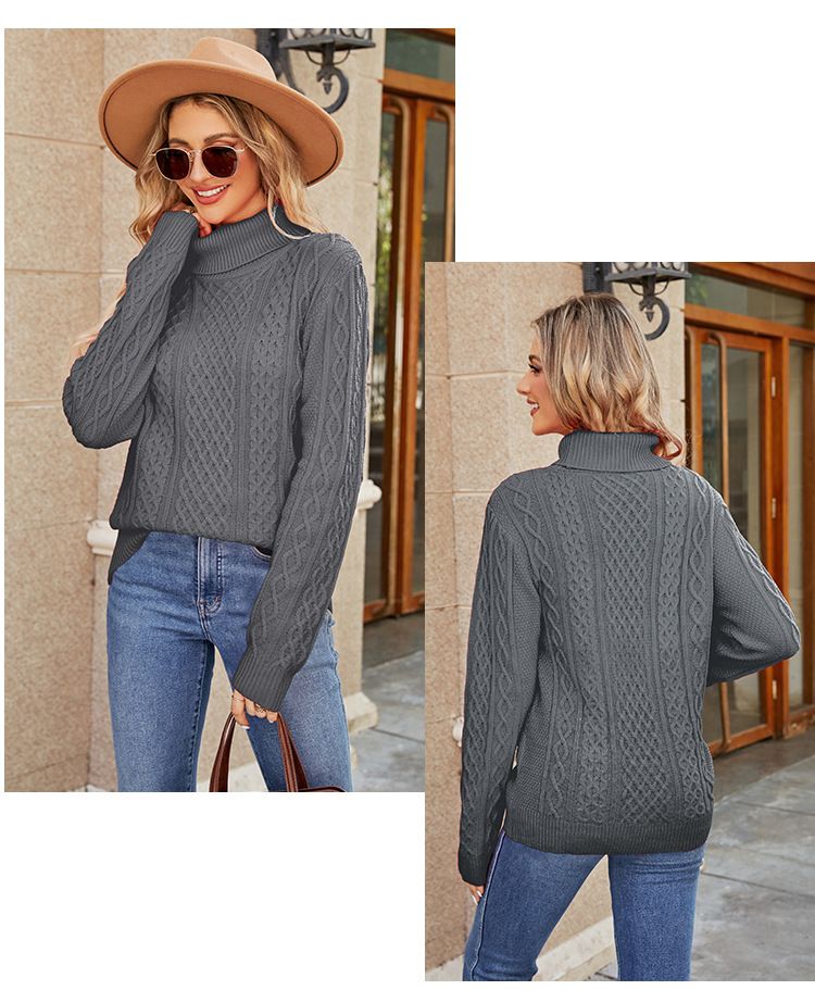 Damenbekleidung, beliebter Rollkragen-Twist-Pullover für Damen, einfarbig, gestrickte Oberteile, Temperament, Rollkragen-Bottom-Shirt_voghion.com