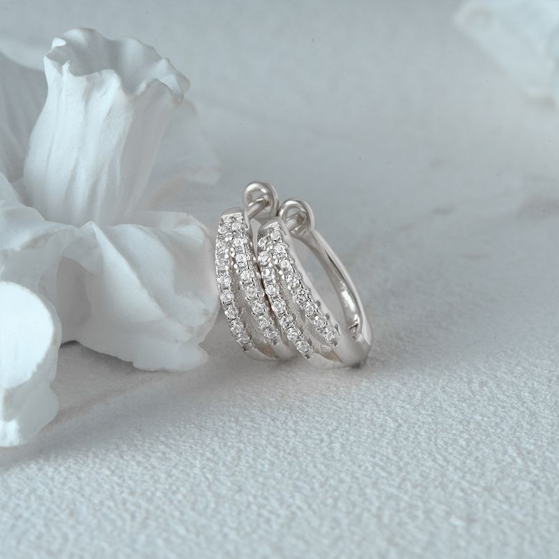 Women's Jewelry Simple S925 Sterling Silver Classic Light Luxury Personality Double Row Diamond Earrings Huggie Earring_voghion.com