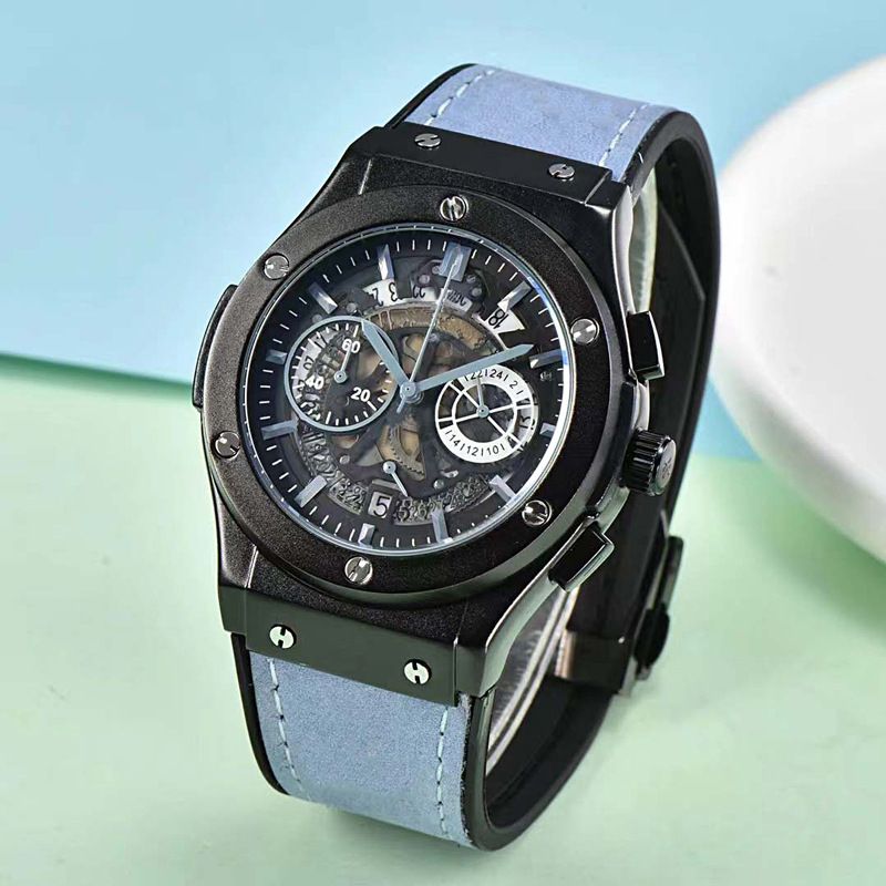 Nuovo orologio da uomo semplice, leggero, di lusso, alla moda, con scheletro, quadrante europeo, multifunzione, sei lancette, secondi continui, al quarzo_voghion.com