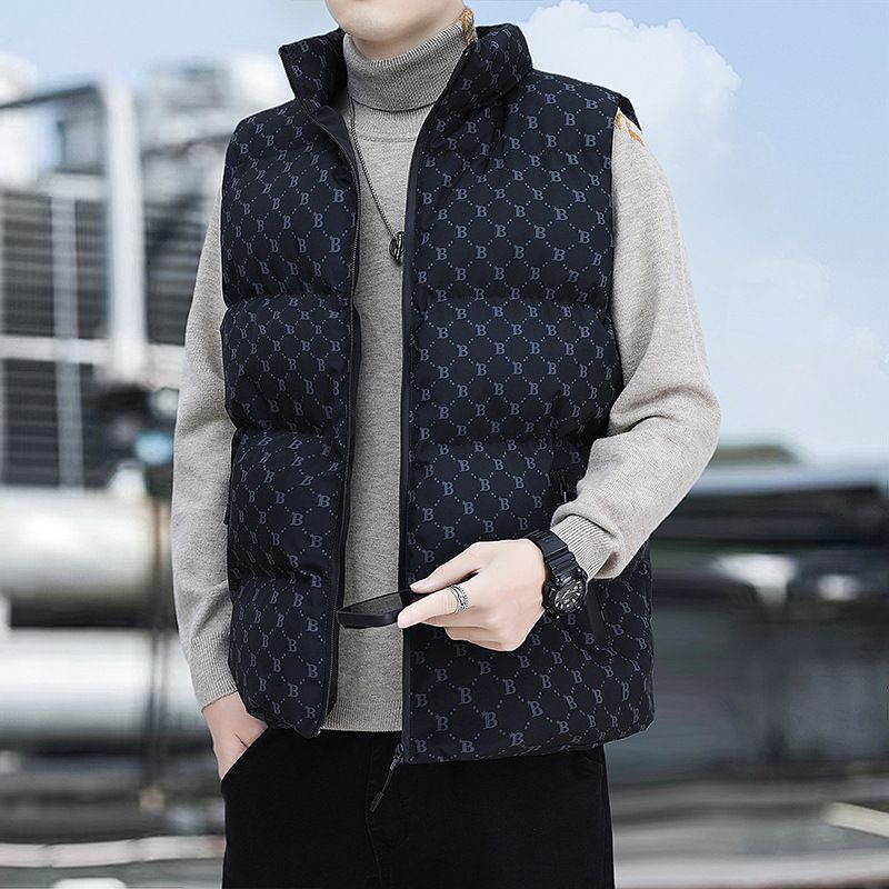 New B-Line Cotton Men's Puffer Jacket Sleeveless Vest Thickened Warm Stand Collar Top Factory_voghion.com