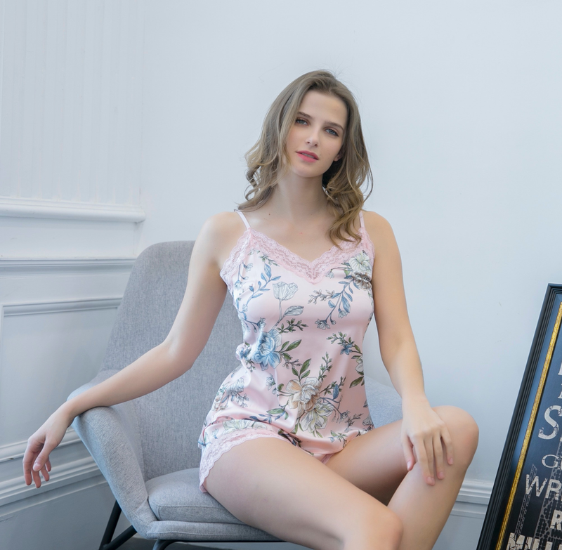 Conjunto de pijama de dos piezas con estampado floral sexy para mujer, ropa de dormir de poliéster de talla grande_voghion.com