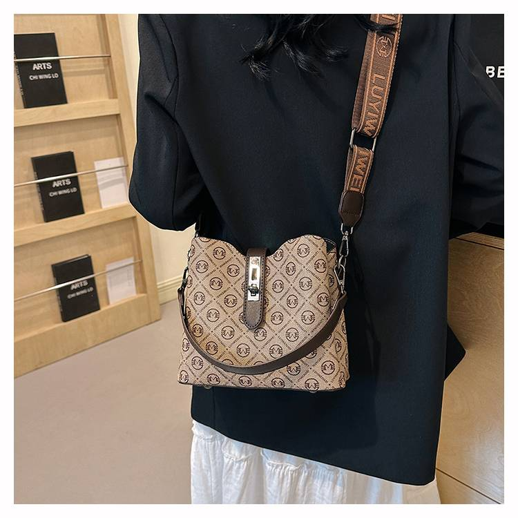 Bolso tipo cubo para mujer nuevo 2024, bolso de hombro con estampado vintage, bolso bandolera con correa ancha_voghion.com