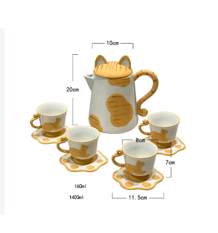 Nordic Cream Style Contrast Color Cat Water Set Home Cute Cat Kettle Ceramic Cup Set Housewarming Gift_voghion.com