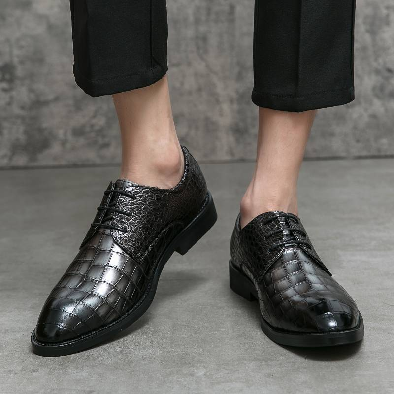 Men's Fashion Men's Shoes New Black Business Derby Shoes Lace-up Genuine Leather British Brown Banquet Dress Wedding Leather Shoes_voghion.com