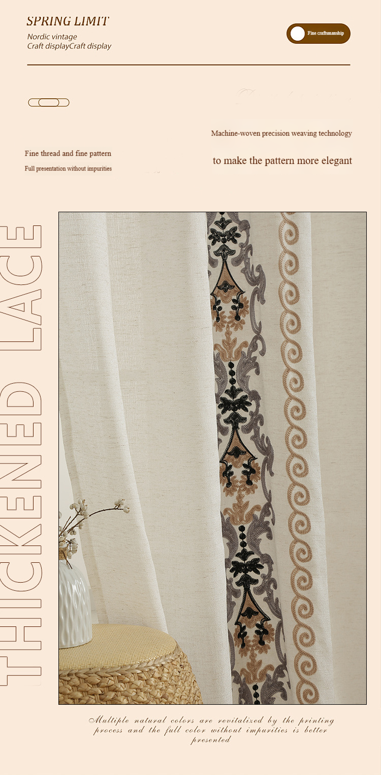 Linen Embroidered Lace Eyelet Curtains - Breathable Sheer Drapes For Bedroom & Living Room (Boho Style, Natural Texture, 52x84 Inches, Ready-Made)_voghion.com