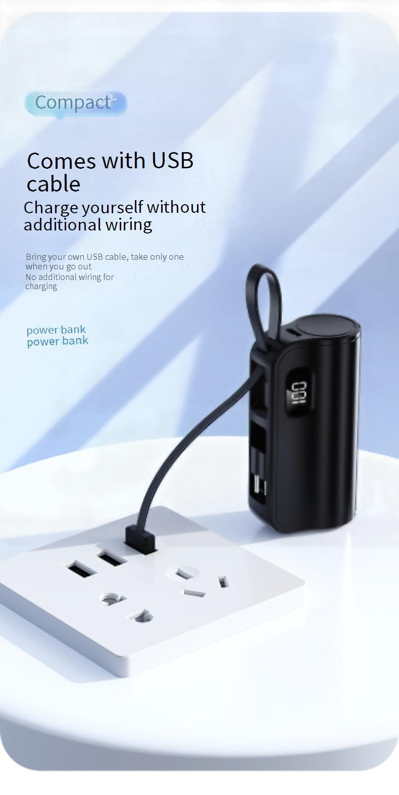Power Bank Pocket Capsule Power Bank 5000 MAh Mini Emergency Tail Plug 10W Mobile Power Bank_voghion.com