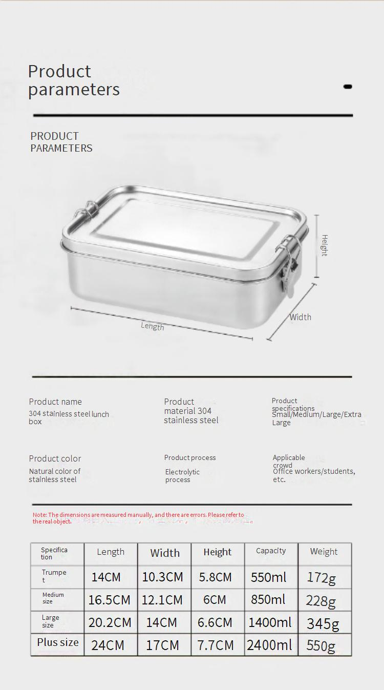 Lancheira de aço inoxidável 304, compartimento quadrado, lancheira com tampa selada, lancheira fresca com fivela_voghion.com